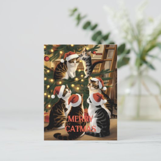 Maßgeschneiderte Weihnachtskätzchen Niedlich Vinta Postkarte (Stehend Vorderseite)