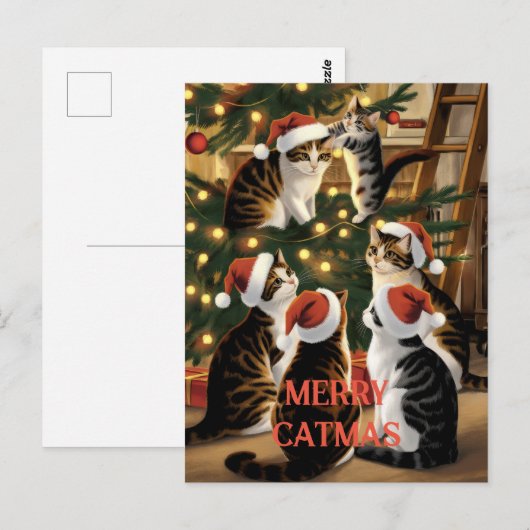Maßgeschneiderte Weihnachtskätzchen Niedlich Vinta Postkarte (Vorne/Hinten)