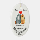 Maßgeschneiderte Weihnachtskatzen-Liebe zwischen u Keramik Ornament (Rechts)