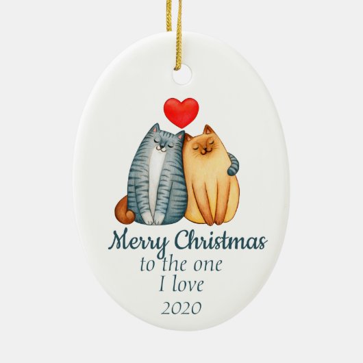 Maßgeschneiderte Weihnachtskatzen Niedlich I Liebe Keramik Ornament (Hinten)