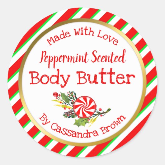Maßgeschneiderte Weihnachtspeppermint Body Butter Runder Aufkleber (Vorderseite)