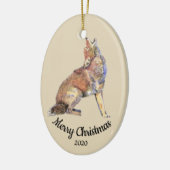 Maßgeschneiderte Weihnachtswasserfarbe Howling Coy Keramik Ornament (Links)