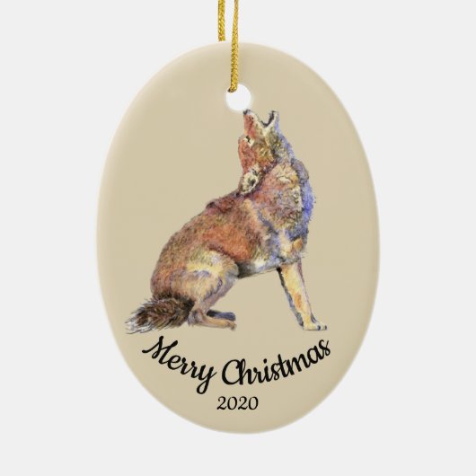 Maßgeschneiderte Weihnachtswasserfarbe Howling Coy Keramik Ornament (Hinten)