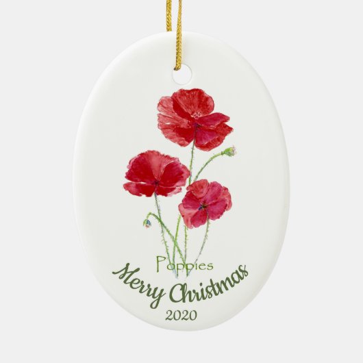 Maßgeschneiderte Weihnachtswasserfarbe Mohn Blume Keramik Ornament (Hinten)