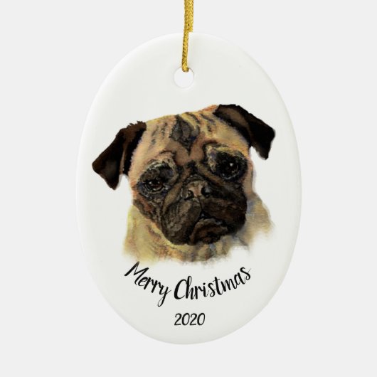 Maßgeschneiderte Weihnachtswasserfarbe Mops Hund H Keramikornament (Vorne)