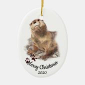 Maßgeschneiderte Weihnachtswasserfarbe Otter Niedl Keramikornament (Vorne)