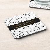 Maßgeschneiderte Weiß-/Schwarz-Sterne mit Nachrich Getränkeuntersetzer (Linke Seite)