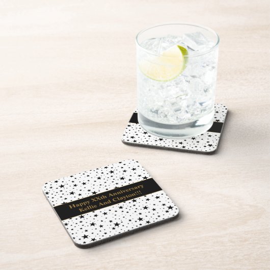 Maßgeschneiderte Weiß-/Schwarz-Sterne mit Nachrich Getränkeuntersetzer (Rechte Seite)