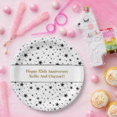 Maßgeschneiderte Weiß-/Schwarz-Sterne mit Nachrich Pappteller (Party)