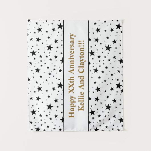 Maßgeschneiderte Weiß-/Schwarz-Sterne mit Nachrich Wandteppich (Vorderseite)