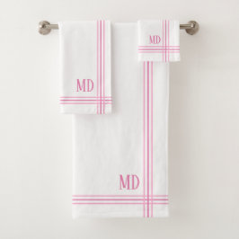 Maßgeschneiderte, weiße und rosa Streifen-Initiale Badhandtuch Set