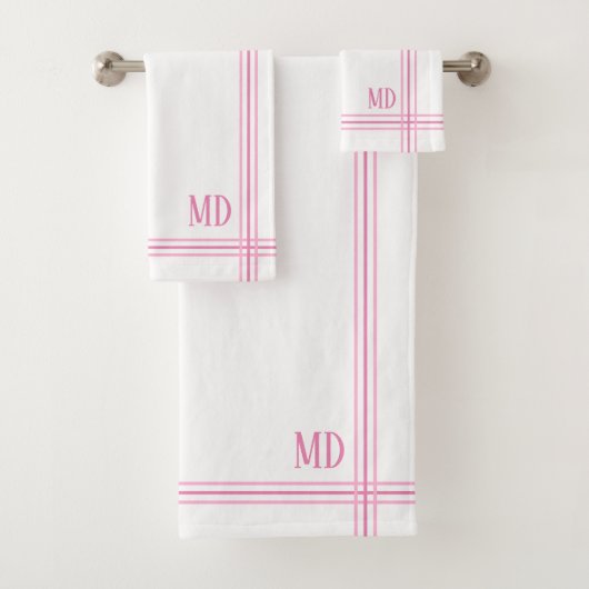 Maßgeschneiderte, weiße und rosa Streifen-Initiale Badhandtuch Set (Insitu)