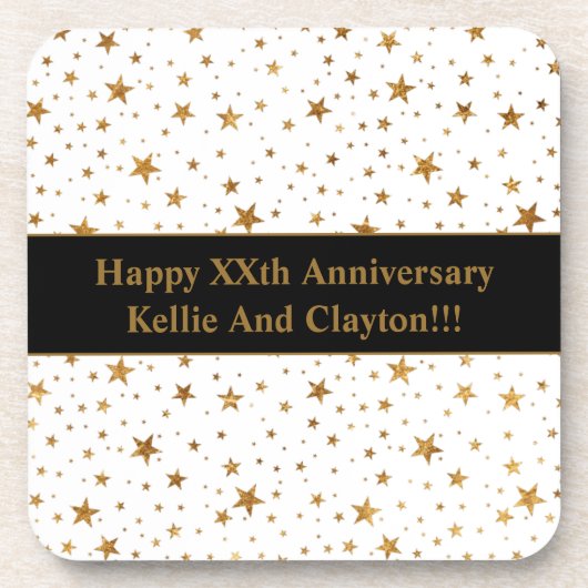 Maßgeschneiderte White/Gold Stars mit Jubiläum der Getränkeuntersetzer (Vorderseite)