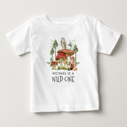 Maßgeschneiderte Wild-One-Waldtiere zum ersten Geb Baby T-shirt (Vorderseite)