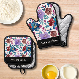 Maßgeschneiderte Wildblumen in Wasserfarben Stilvo Ofenhandschuh & Topflappen-Set