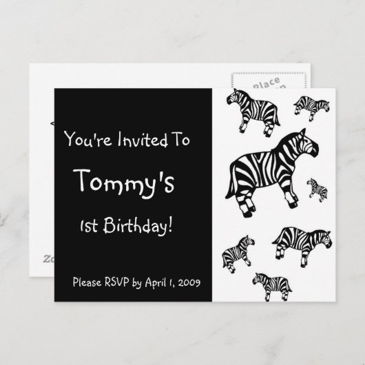 Maßgeschneiderte Zebra-Party Einladungen (Vorne/Hinten)