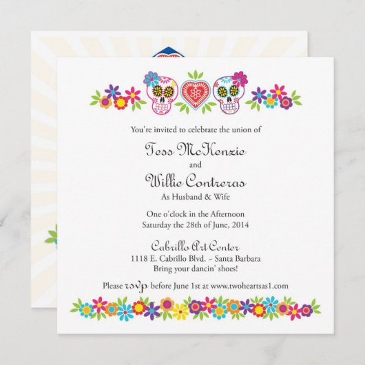 Maßgeschneiderte Zuckerkulle und Blume - Orange Bk Einladung (Vorne/Hinten)