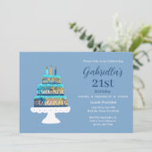 Maßgeschneiderter 21. Geburtstag Blauer Schichtkuc Einladung (Stehend Vorderseite)