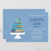 Maßgeschneiderter 21. Geburtstag Blauer Schichtkuc Einladung (Vorne/Hinten)