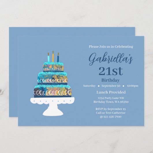 Maßgeschneiderter 21. Geburtstag Blauer Schichtkuc Einladung (Vorne/Hinten)