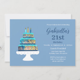 Maßgeschneiderter 21. Geburtstag Blauer Schichtkuc Einladung