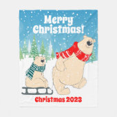 Maßgeschneiderter Baby Bär auf Schlitten Frohe Wei Fleecedecke (Vorderseite)