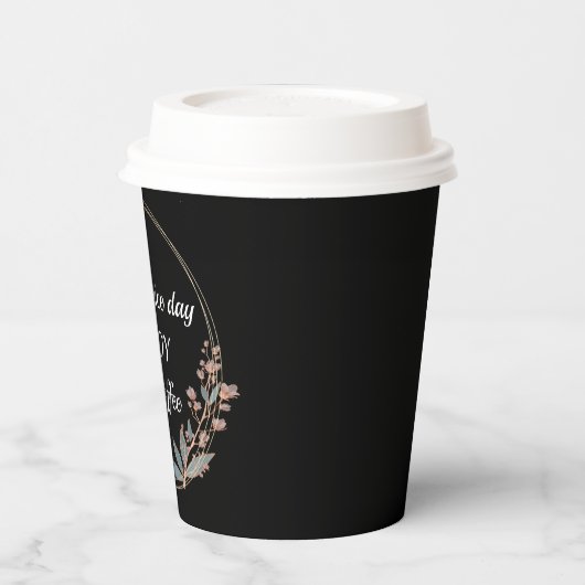 Maßgeschneiderter Blumenrahmen mit Morgentext Pappbecher (Links)