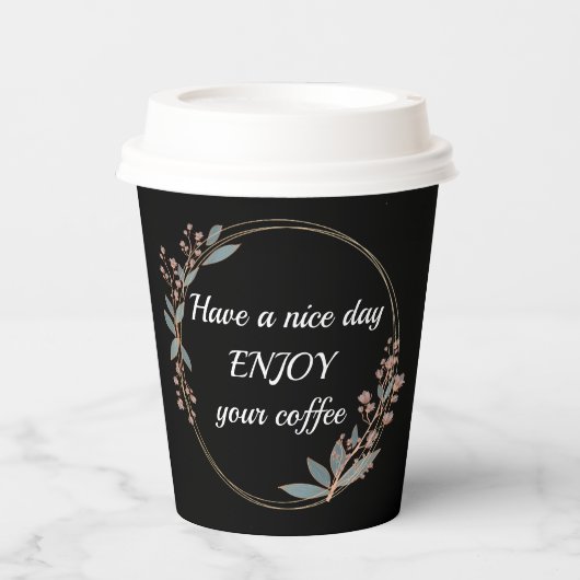 Maßgeschneiderter Blumenrahmen mit Morgentext Pappbecher (Vorderseite)