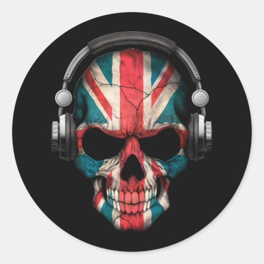 Maßgeschneiderter britischer Dj-Skull mit Kopfhöre Runder Aufkleber (Vorderseite)
