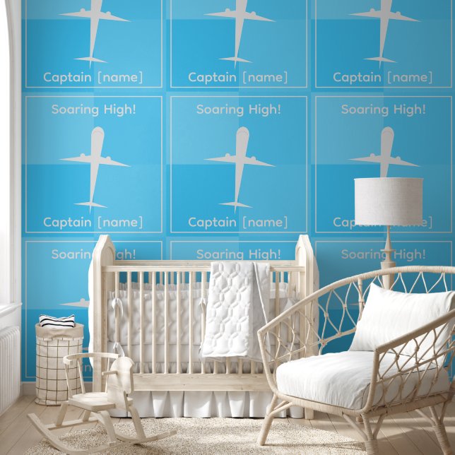 Maßgeschneiderter Captain Airplane Blue Squares Ki Tapete (Kinder)