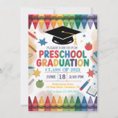 Maßgeschneiderter Crayon-Themed Vorschule Abschlus Einladung (Vorderseite)