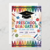 Maßgeschneiderter Crayon-Themed Vorschule Abschlus Einladung (Vorne/Hinten)