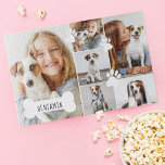 Maßgeschneiderter Dog Bone & Paw Print Foto Collag Puzzle<br><div class="desc">Ein unvergessliches und personalisiertes Begleiter-Foto-Collage Puzzle zu zeigen und schätzen Ihre speziellen Haustier-Erinnerungen. Unser Design zeichnet sich durch ein einfaches Design aus, das mehrere Fotos mit einem 6-Foto Design-Layout umfasst. Personalisieren Sie Ihre Haustiere mit dem Namen Ihres Haustieres im weißen Hundeknochen. Niedliche, weiße Pfotendrucke sind rund um das Collage-Layout des...</div>