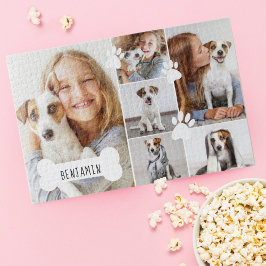 Maßgeschneiderter Dog Bone & Paw Print Foto Collag Puzzle