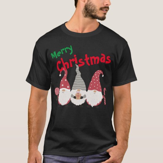 Maßgeschneiderter Drei-Niedlicher Weihnachts-Gnome T-Shirt (Vorderseite)