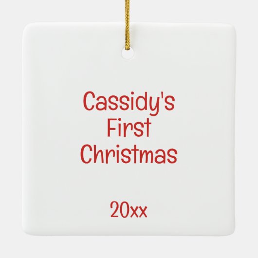 Maßgeschneiderter First Christmas Whimsical Teddy  Keramikornament (Rückseite)
