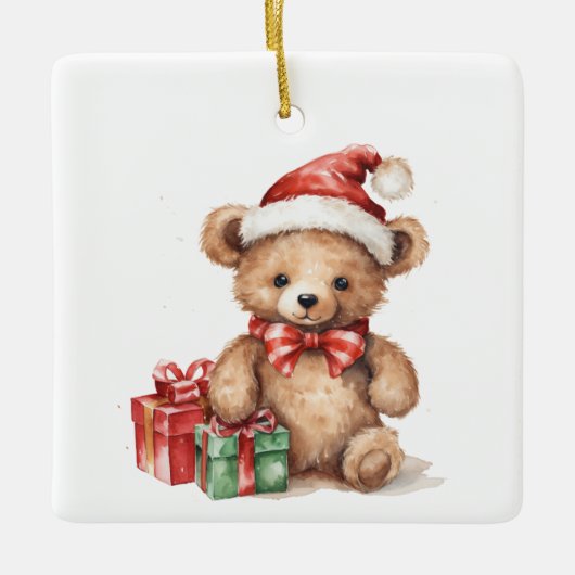 Maßgeschneiderter First Christmas Whimsical Teddy Keramikornament (Vorderseite)