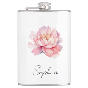 Maßgeschneiderter Flansch Pivoine Aquarelle Rose Flachmann