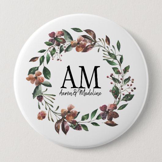 Maßgeschneiderter Floral Monogram Edens Garden Button (Vorderseite)