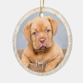 Maßgeschneiderter Foto-Hund Gold-Glitzer auf Weiß Keramik Ornament (Links)