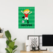 Maßgeschneiderter Fußballjunge 1 rot und weiß Poster (Heimbüro)