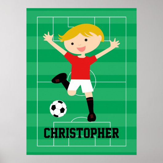 Maßgeschneiderter Fußballjunge 1 rot und weiß Poster (Vorne)