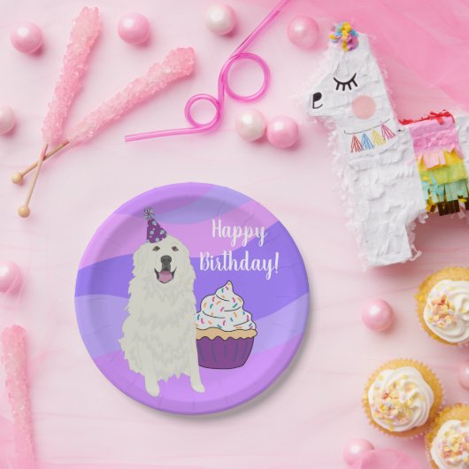Maßgeschneiderter Geburtstag Große Pyrenäen Hund Pappteller (Party)