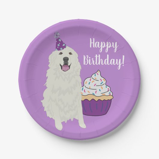 Maßgeschneiderter Geburtstag Große Pyrenäen Hund Pappteller (Vorderseite)