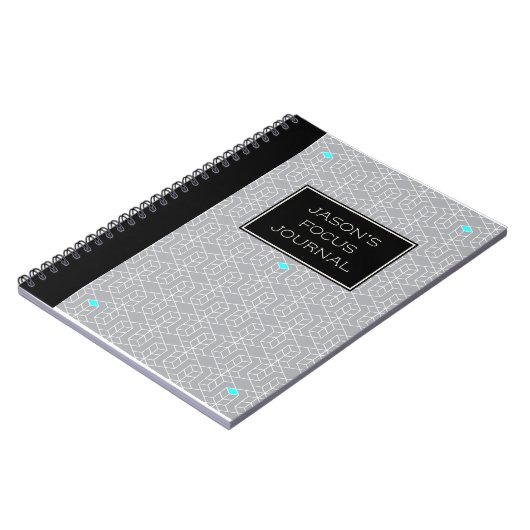 Maßgeschneiderter geometrischer Schwarz-Grau-Fokus Notizblock (Linke Seite)