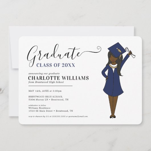 Maßgeschneiderter Girl-Avatar | High School Abschl Einladung (Vorderseite)