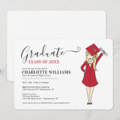 Maßgeschneiderter Girl-Avatar | High School Abschl Einladung (Vorne/Hinten)