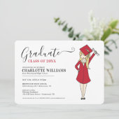 Maßgeschneiderter Girl-Avatar | High School Abschl Einladung (Stehend Vorderseite)