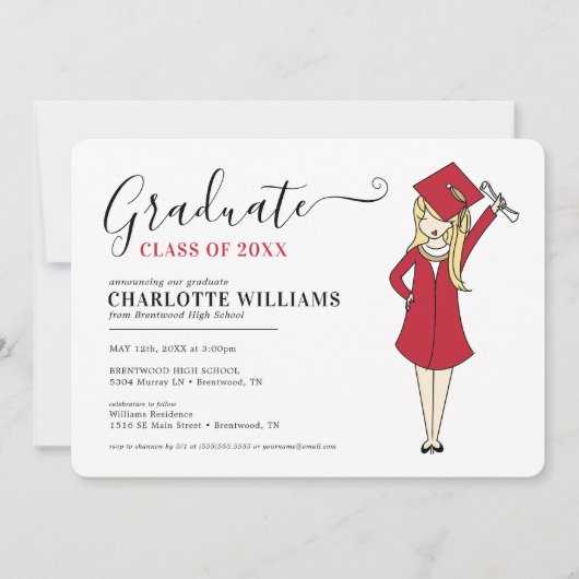 Maßgeschneiderter Girl-Avatar | High School Abschl Einladung (Vorderseite)