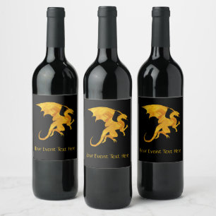 Maßgeschneiderter Gold- und Schwarz-Flying-Dragon Weinetikett